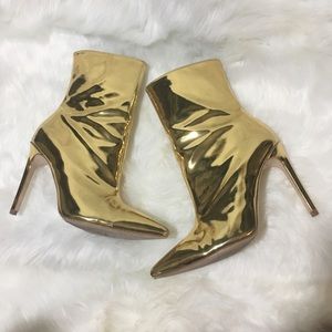 RAYE Reflective Gold Pointed Toe Heeled Boots 7.5